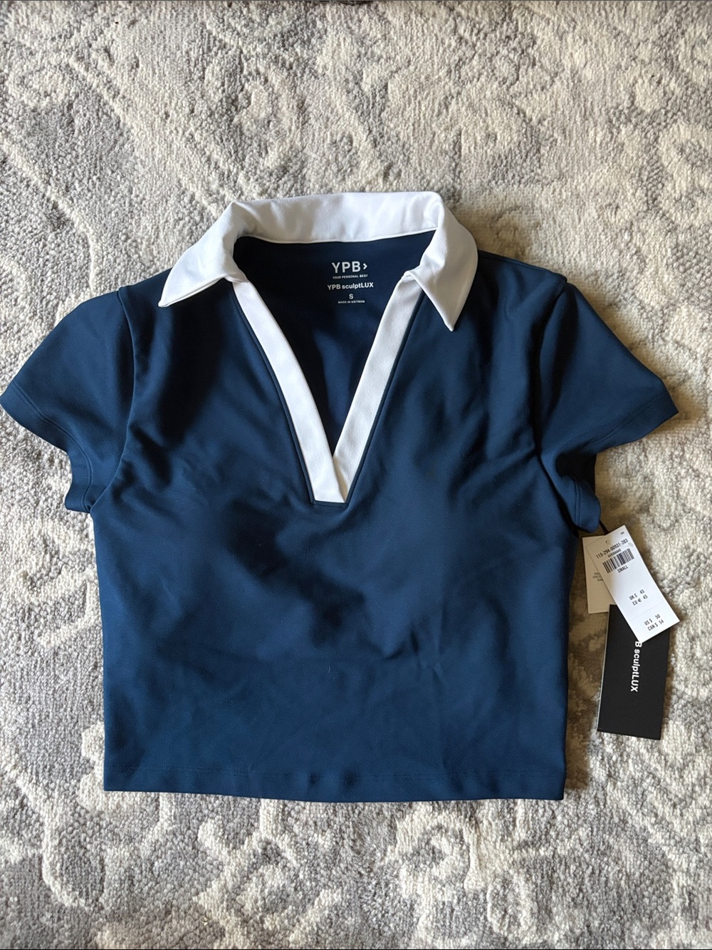 YPB Navy Crop Polo Top with White Collar